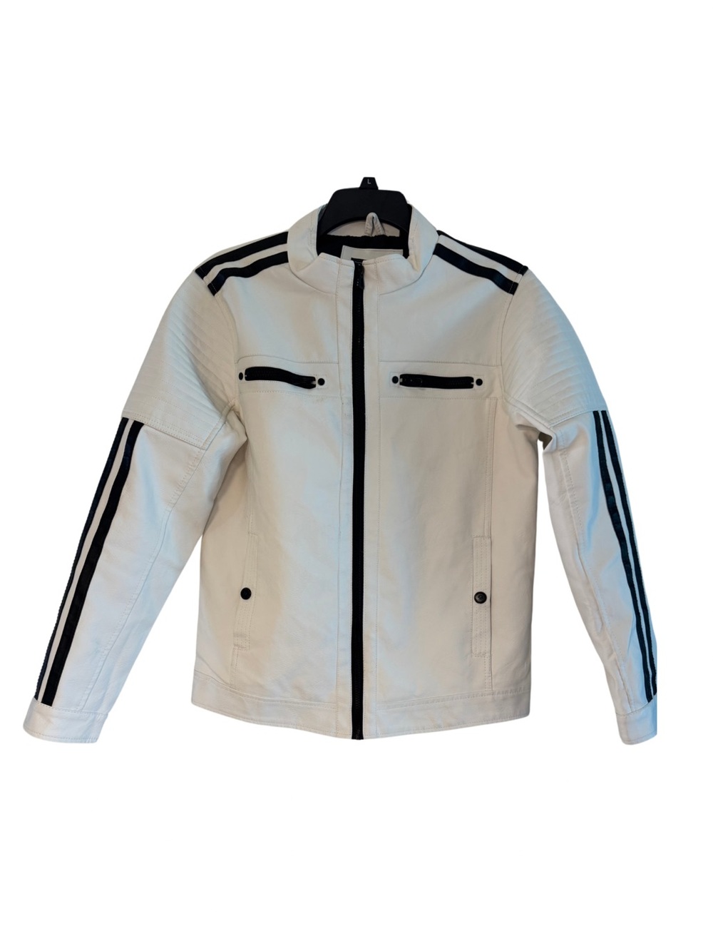 Distortion Brand White Faux Leather Moto Jacket –Men's Size M Sporty Moto Style